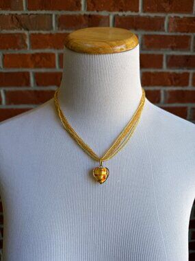 Vintage Gold Multi-Strand Necklace With Heart Pendant Lobster Clasp
